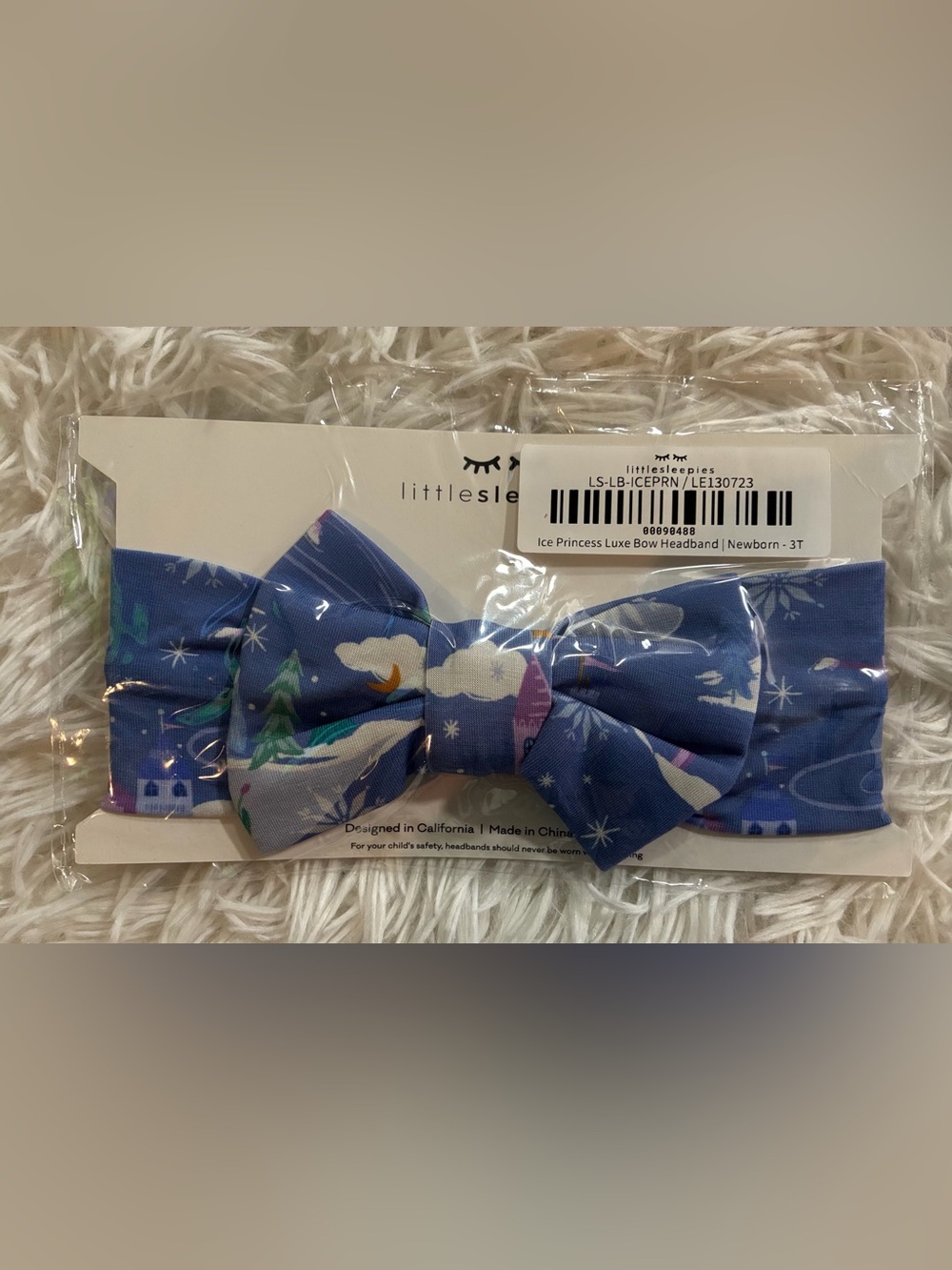 NEW Little Sleepies Ice Princess Fairytale Luxe Bow Headband Blue Newborn-3T